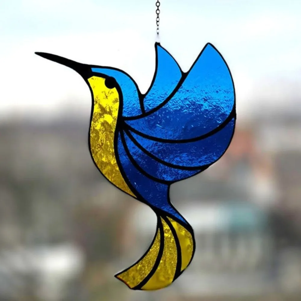 Hummingbird Wind Chimes Suncatchers Sun Catcher Home Window Ornament Stained Glass Hanging Pendant Acrylic Garden Decor Crafts