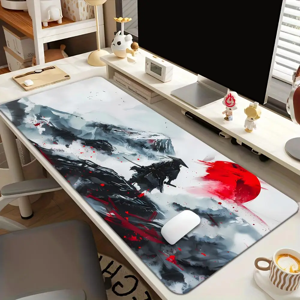 Ink wash style samurai pattern Mouse Pad Desk Mat Non-Slip office mousepad desk pad with Stitched Edge pc accessories Gaming mat