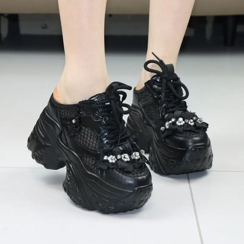 

Women’s Thick Sole Height Increase Slip‑On Shoes Summer Breathable Mesh Backless Dad Sneakers 10CM Platform Casual Trendy 2026