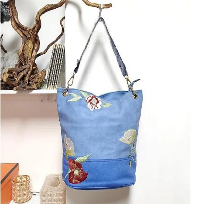 Yao Dong Novas mulheres de grande capacidade estilo chinês ombro único mão crossbody balde bordado flor bordado vintage wome