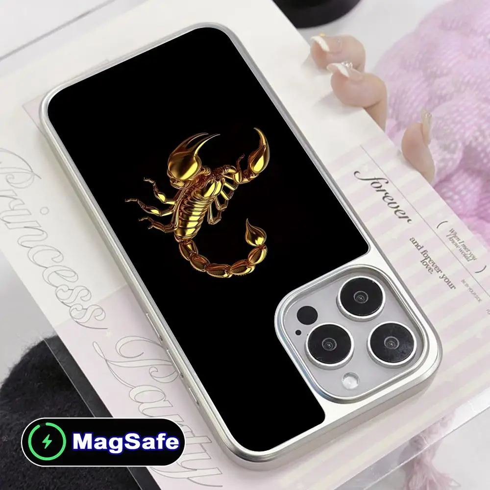 

Чехол для телефона Golden Scorpio для iPhone 17 16 15 14 13 12 11 Air Pro Max Plus с MagSafe, серебристое покрытие, цветной дизайн