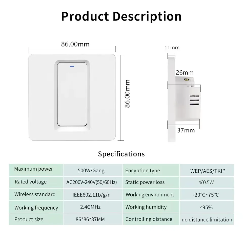 RSH Smart Switch Smart Panel For Apple HomeKit Remote Control Wall Switches 1/2/3 Gang Smart Switch Wifi Switch Work With Siri