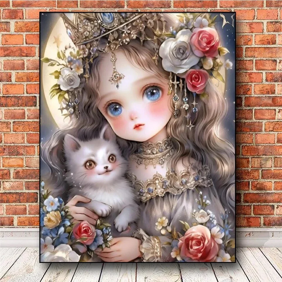 Beautiful Girl And Dog Cat Damond Painting Sale Full Square/Round Diy Embroidery Cross Stitch Rhinestone Christmas Gift A748