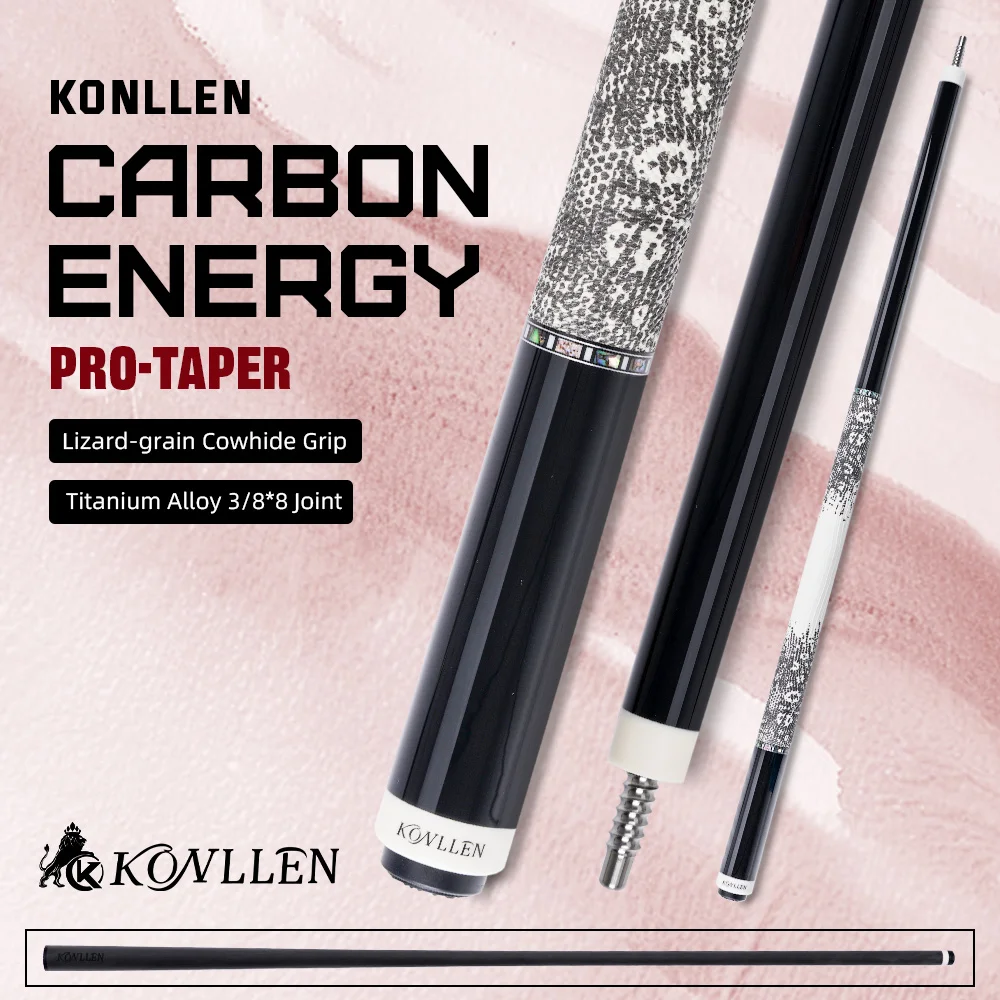 

KONLLEN 2.0 Carbon Fiber Pool Cue Low Deflection Pro Taper Shaft 58 Billiard Cue 12.5mm / 11.8mm Tip Radial Pin Real Ebony Inlay