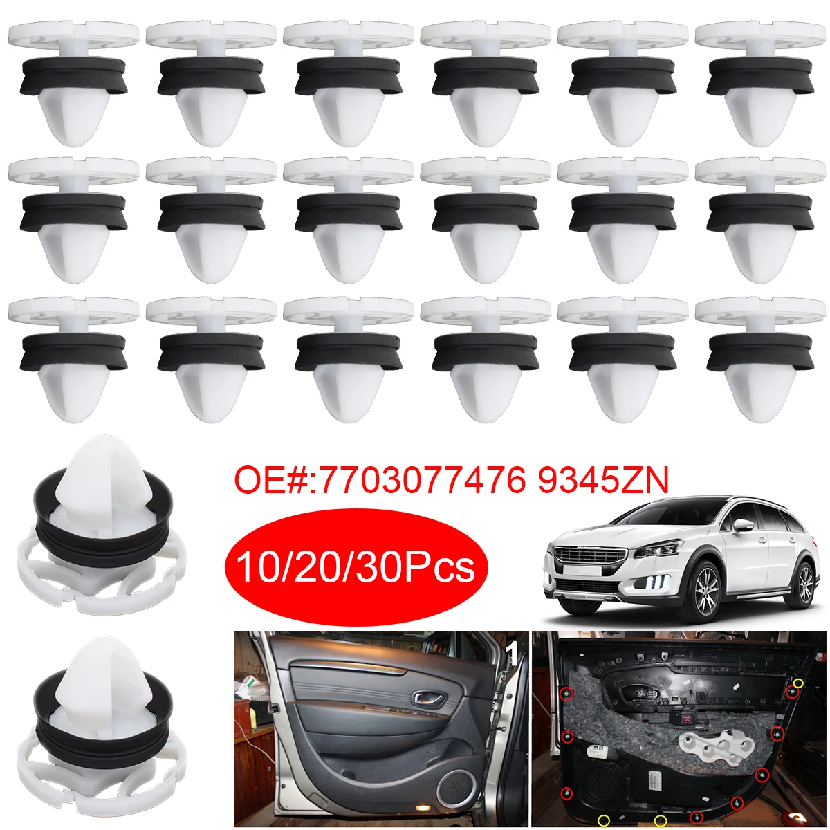 Car Door Interior Card Trim Panel Clips Retainer Fastener For Peugeot 208 308 508 Citroen DS4 DS5 Renault 9345ZN 7703077476