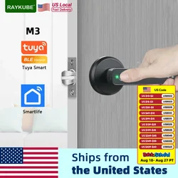 RAYKUBE M3 Tuya BLE Smart Fingerprint Electronic Door Lock Password Lock with Keys Smartlife/Tuya APP Unlock Delivery From USA