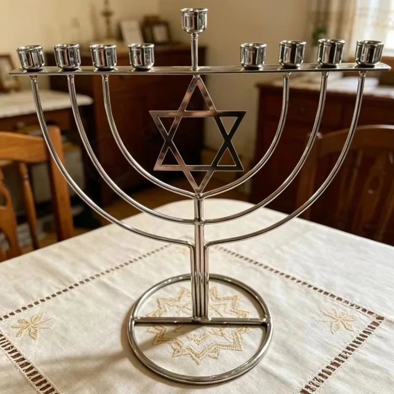 2ps Iron Hanukkah Menorah, Handmade Vintage Candlestick Holder, Durable Jewish Festival Tabletop Home Decoration