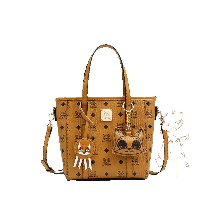 

Сумка-ведро Disney Zootopia Nick Wilde большой вместимости, женская винтажная сумка-тоут с монограммой, сумка через плечо с милым брелоком