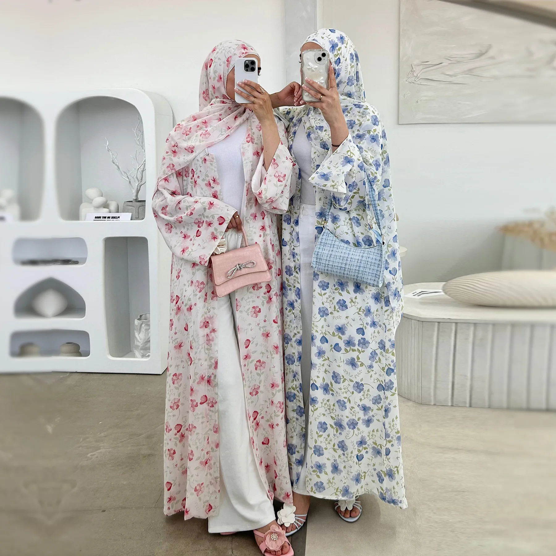 Eid 2-lagiger Chiffon-Abaya-Kimono, Dubai, islamische Kleidung, muslimisches Hijab-Kleid, Abayas für Frauen, afrikanische Kleider, Kaftan-Robe, Ramadan