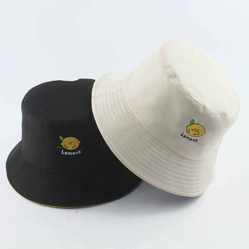 Panama Bucket Hats Women Men Summer Sun Hat Lemon Pineapple Tomato Embroidered Fishing Hat Bob Hip Hop Caps