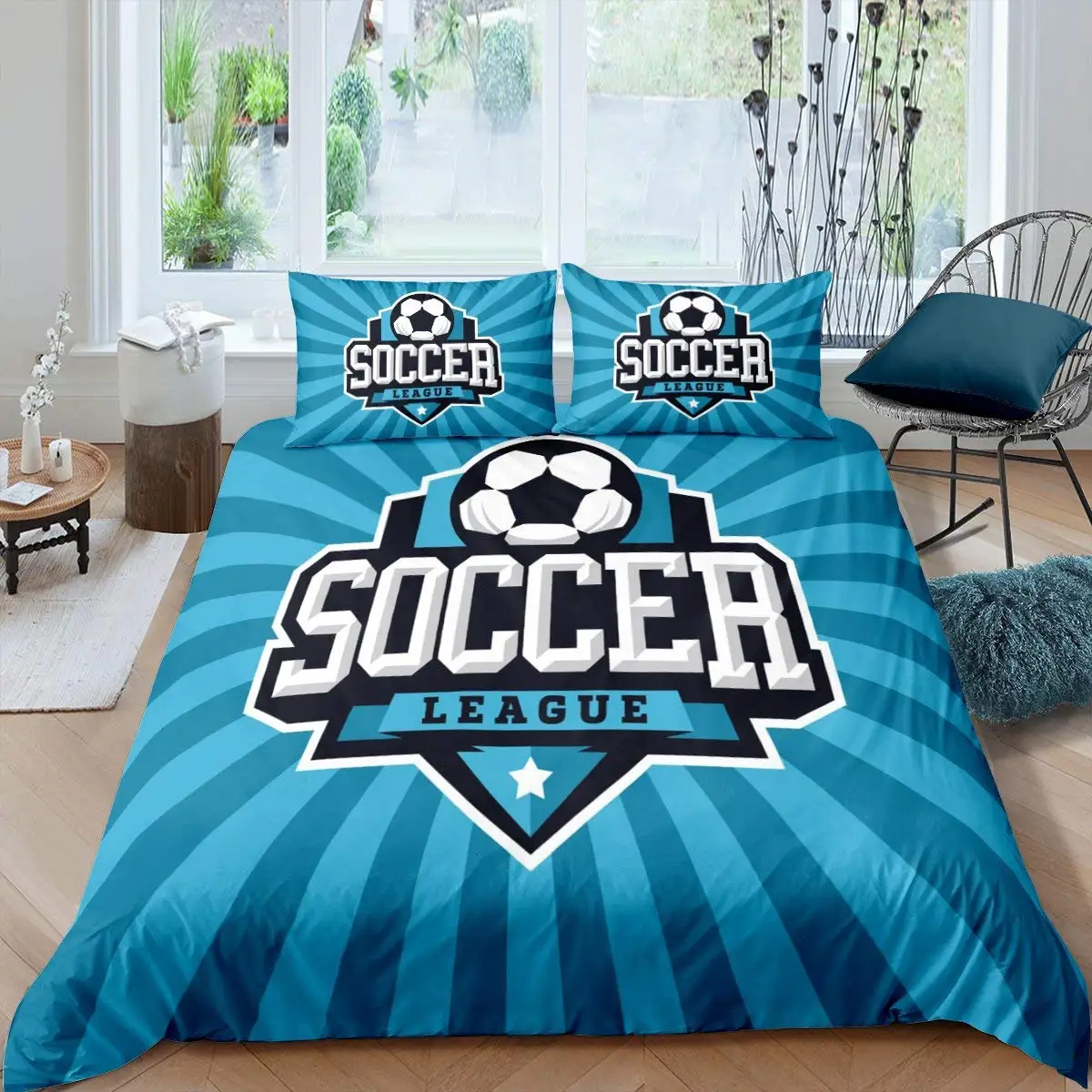 Football Duvet Cover Set Soccer Ball Pattern Sports Theme Bedding Set Microfiber Colorful Grunge Style Double King Quilt Cover