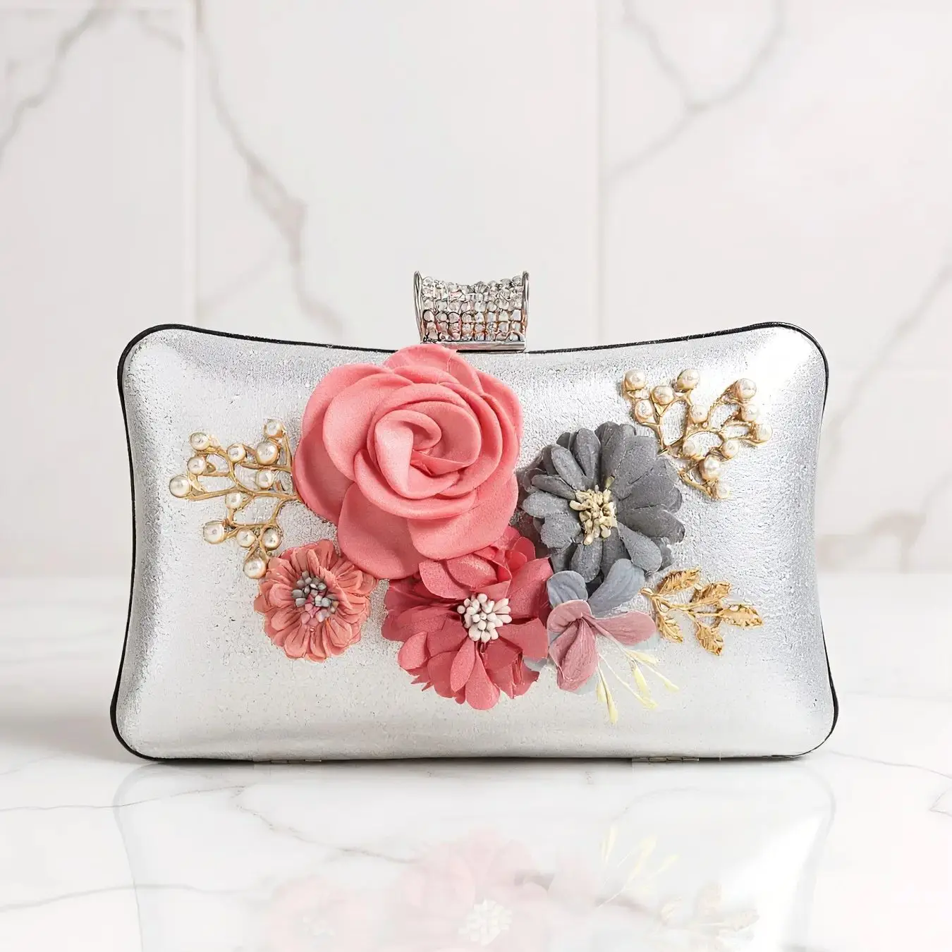

Цветочные женские вечерние сумки, блестящие сумки, жемчужный клатч с бриллиантами, металлический золотой кошелек, подарок, лучший кошелек для девочек