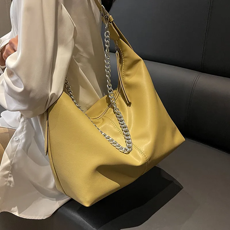 Women Hobos Shoulder Crossbody Bag 2023 new Simple Designer female Handbags big Solid Color PU Leather chian messenger bag