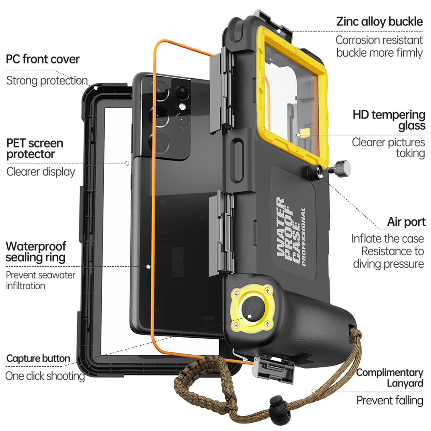 15M Professionelle Tauchen Telefon Fall Für Samsung S25 Ultra S24 A16 Unterwasser Entwickeln Wasserdichte Fällen Für iPhone 15 14 16 Pro Max – Detail 2
