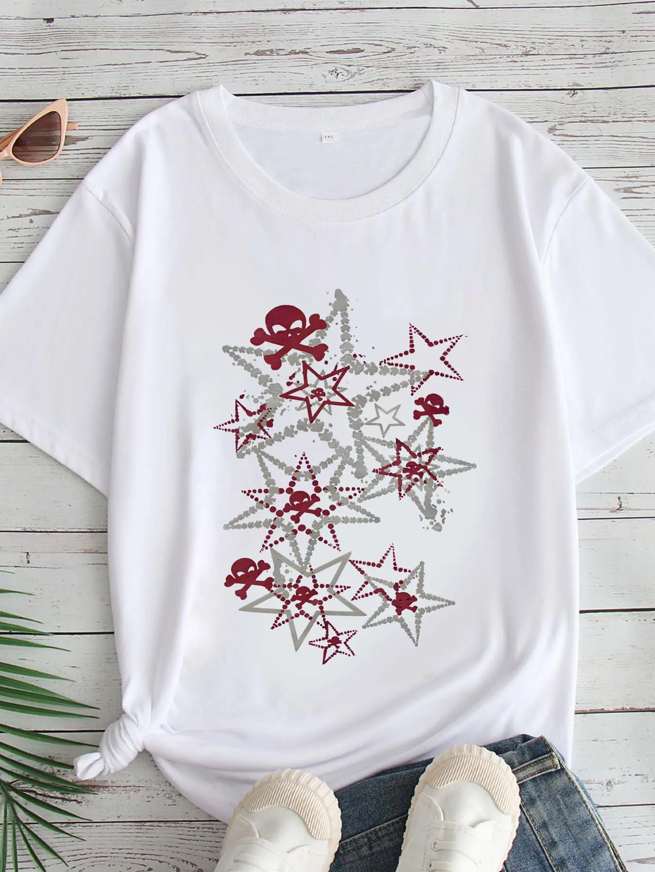 

Женская футболка большого размера с принтом, круглым вырезом и короткими рукавами, размеры 1-7XL, удобный повседневный топ в европейском стиле