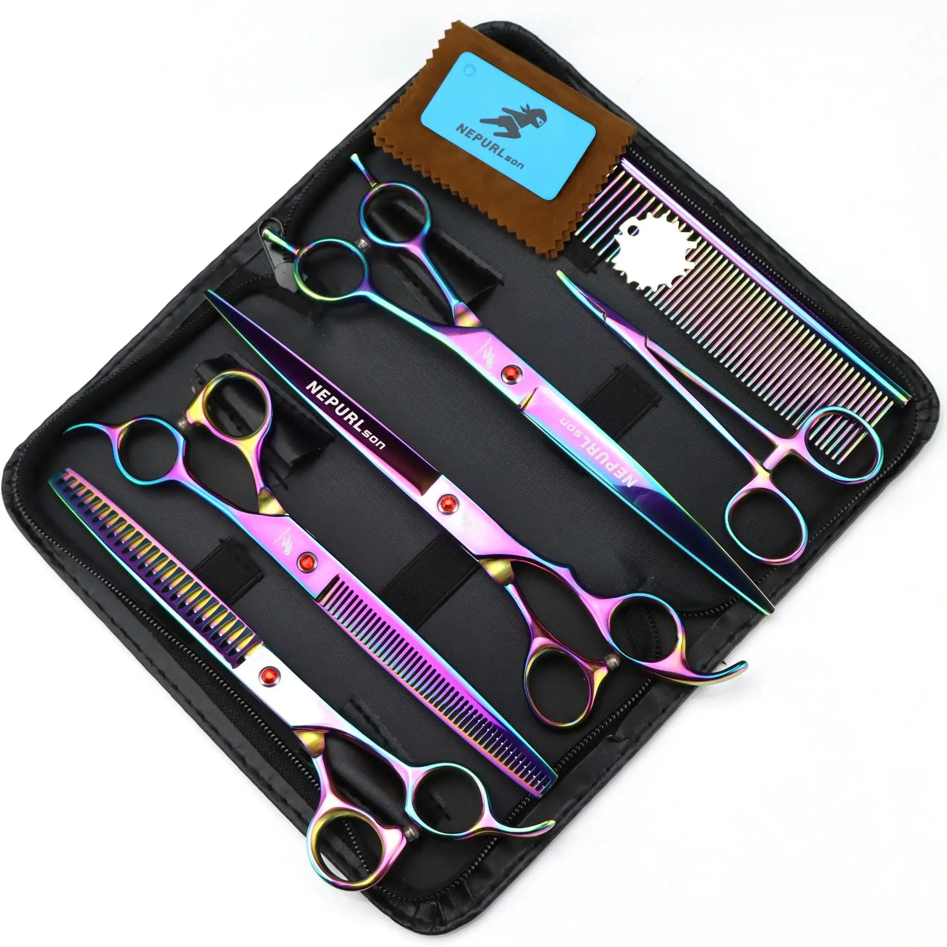 8 Inches Pet Grooming Scissors Straight Curved Thinning Cut Hair Tool Comb Hemostatic Pliers Set 7.5 Inch Big/small Teeth Shears