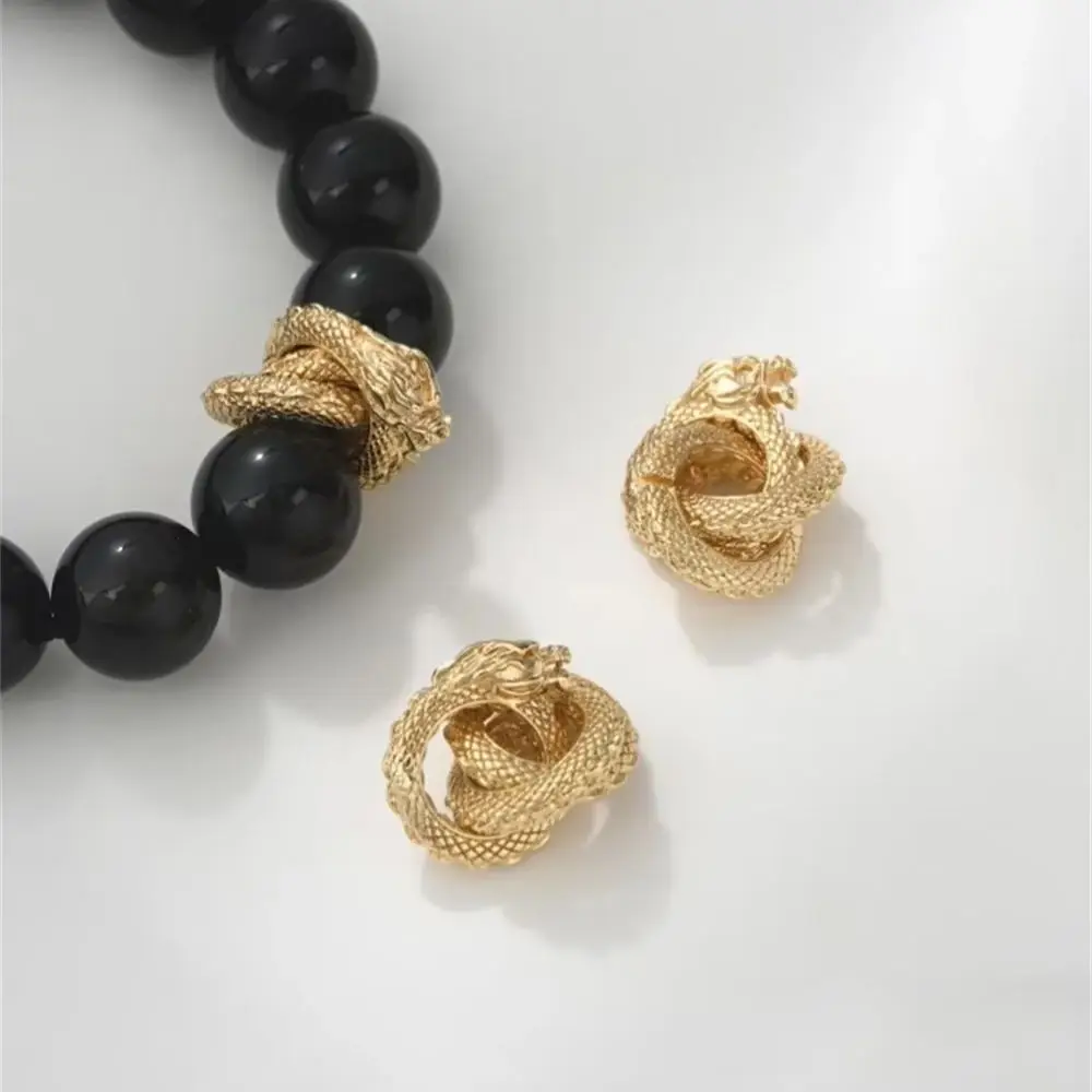 14K Gold 18K Dumb Gold Zodiac Year of The Loong Wrapped Dragon Ring Beads Running Diy Beaded Bracelet Jewelry Charm Accessories.