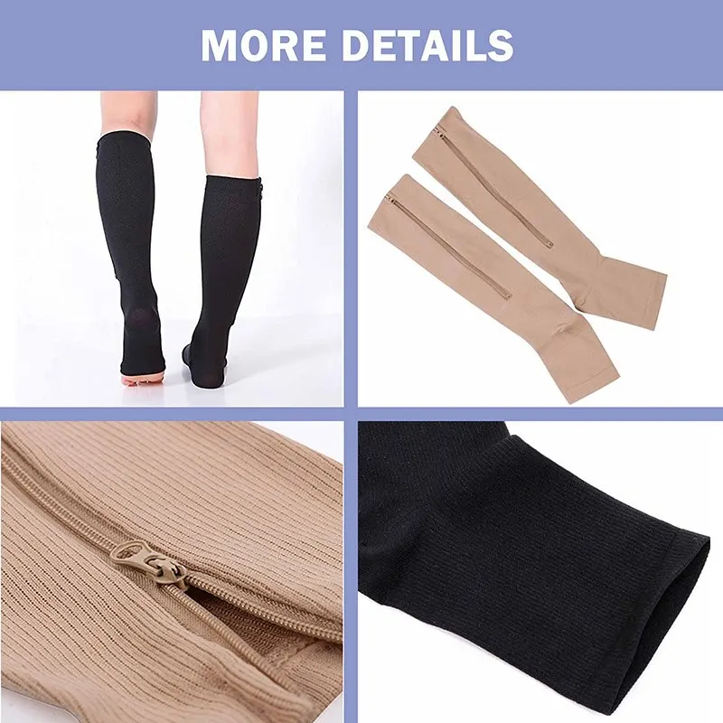 1 Pair Zipper Compression Socks Women Men Pain Relief Stretchy Stockings Compression Sports Socks Support Open Toe