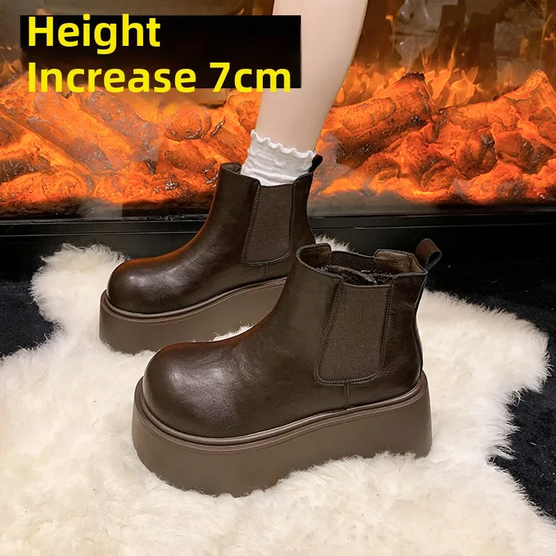 

Женские ботинки Thi Bot Faion Chelsea ort Boots Зимние теплые кожаные ботинки на подкладке Fce