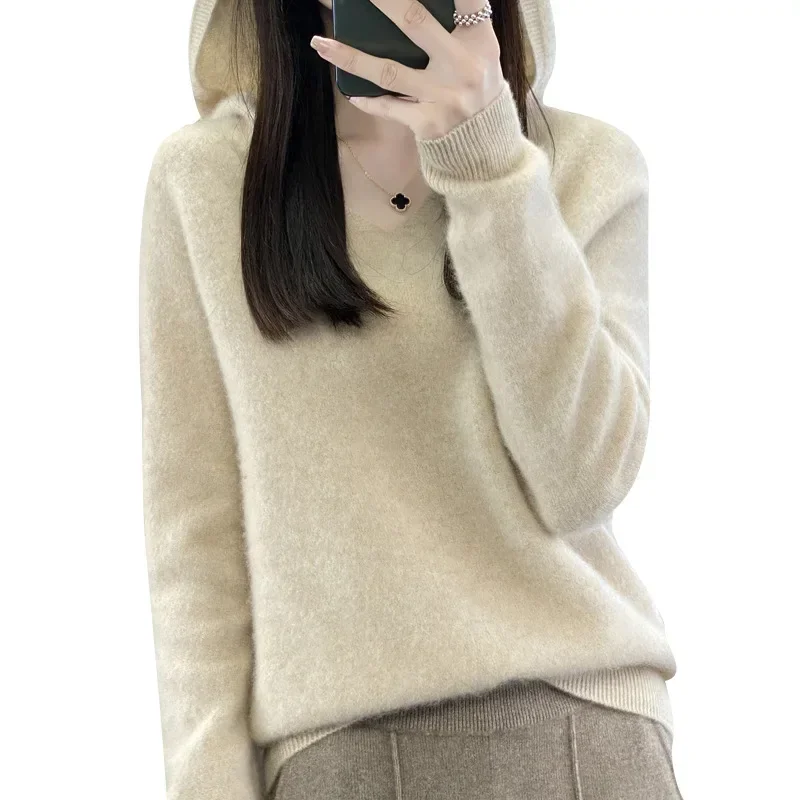 

Loose Base Layer Cashmere Sweater Outdoor Wear V-neck Full Sleeve Autumn Winter New Style Women's Knitted Hat Woolen Sweater