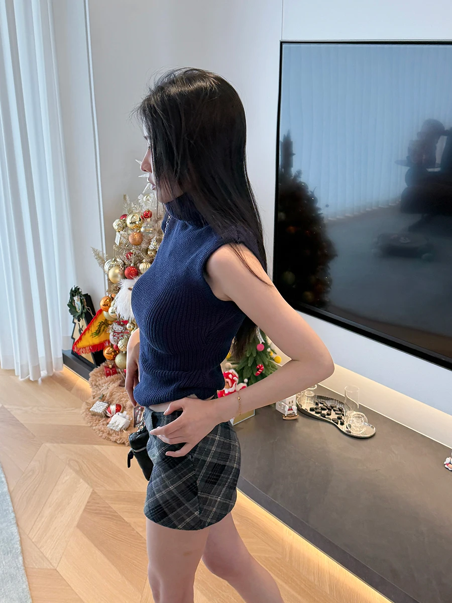 

Slim Fit High Collar Svel Knitted Vest Women's Sle Spring 2025 Trendy Base irt by MATOU Korean Faion