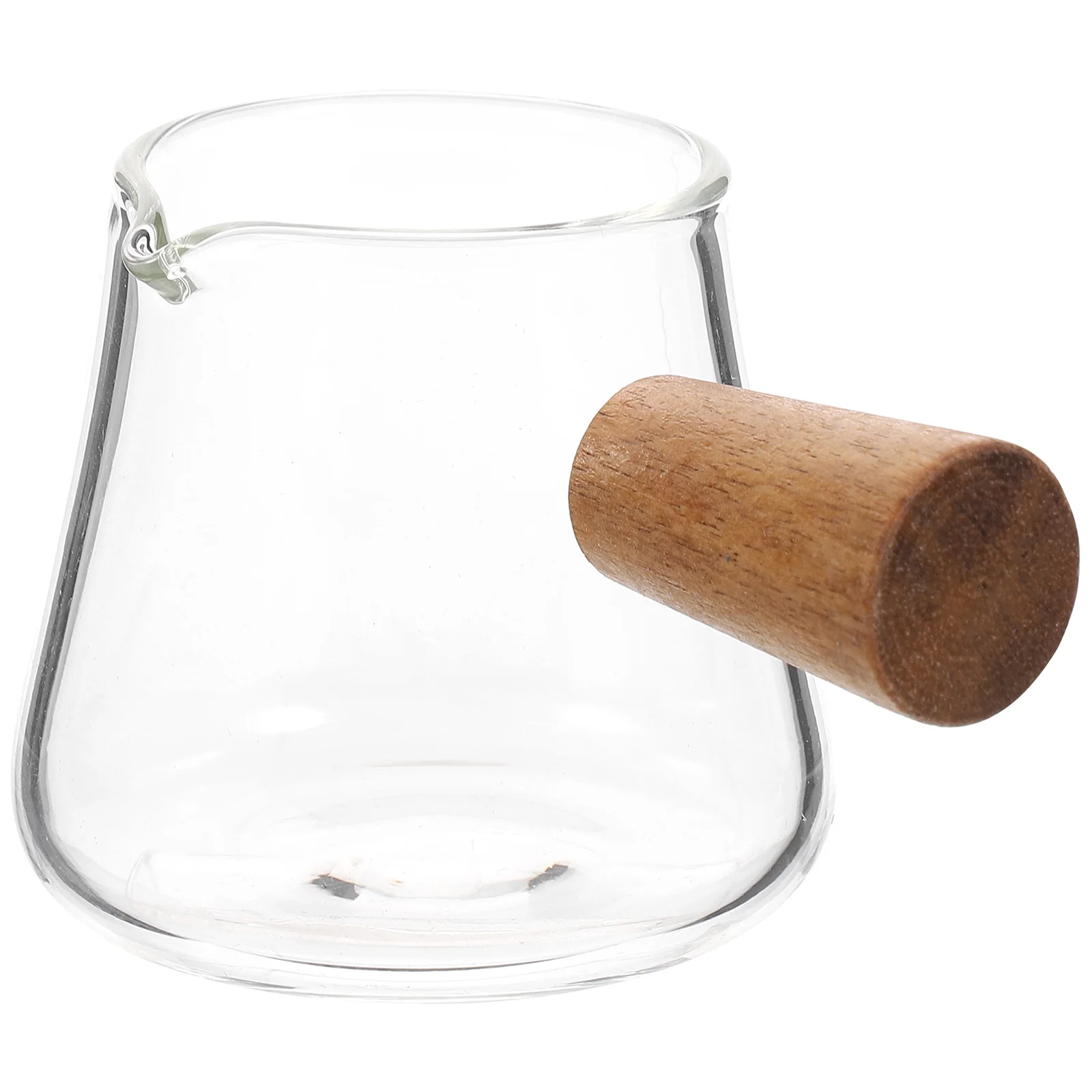 Wooden Handle Glass Creamer Pitcher Milk Jug Heat Resistant Coffee Measuring Cup Frother Small Glass Pitcher For Coffee Lovers