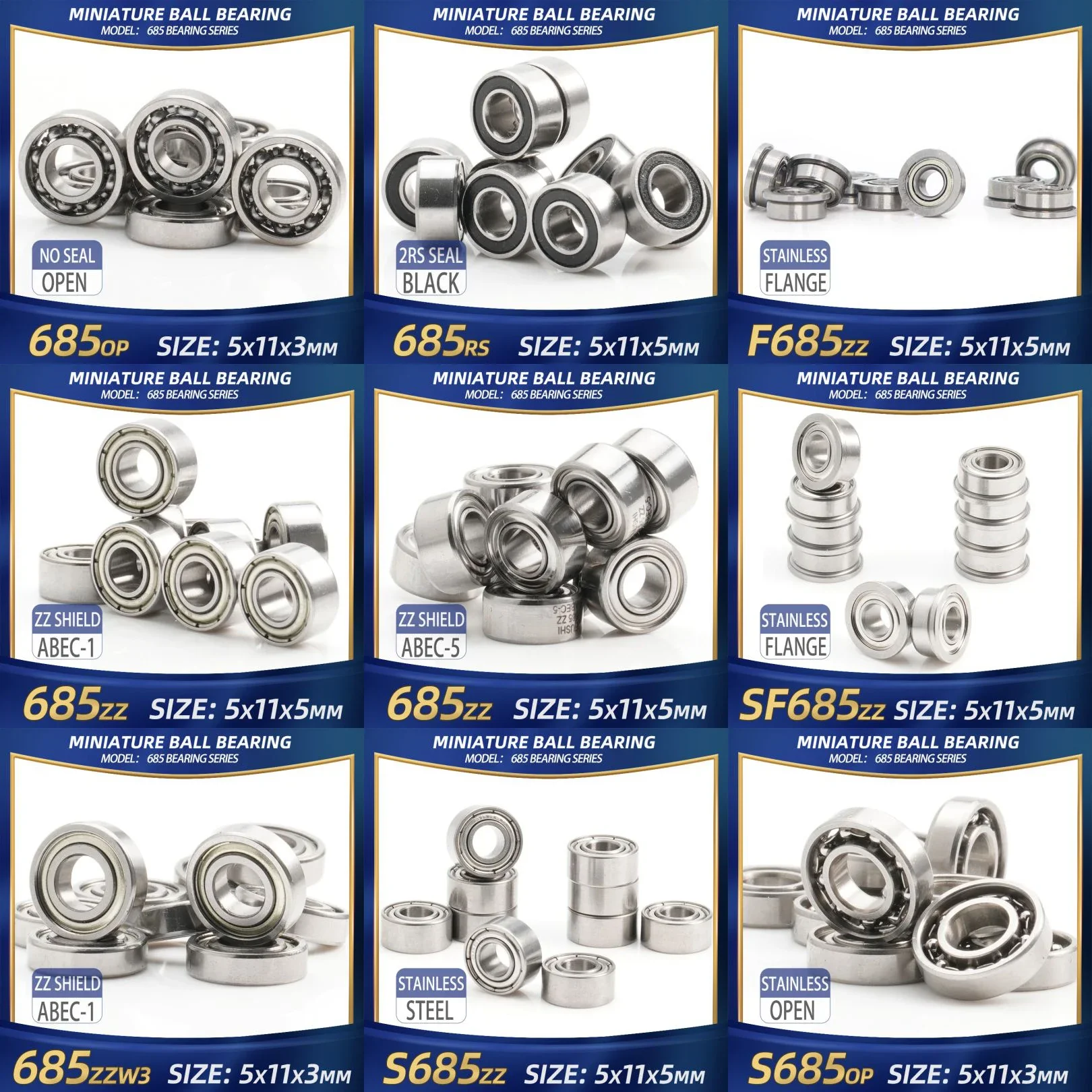 FUSHI 685 ZZ Bearing 5x11x5 mm 10Pcs 685ZZ RS 2RS 685Open Handpiece Bearings For Video Card High Speed For Motor