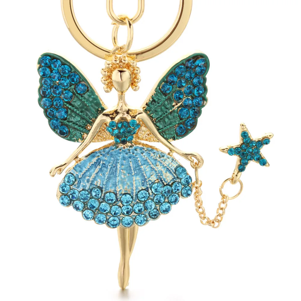 Angel Girl Keychain Rhinestone Crystal Key Chain Key Ring Holder Bag Pendant Accessories Cute Women Enamel Keyring for Car K403