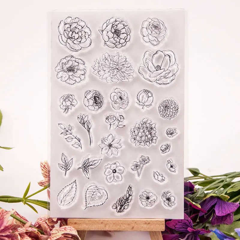 Timbri trasparenti con fiori di rosa per album di ritagli fai da te, diario, decorazione, materiale collage, forniture per la creazione di cartoline con timbri in silicone