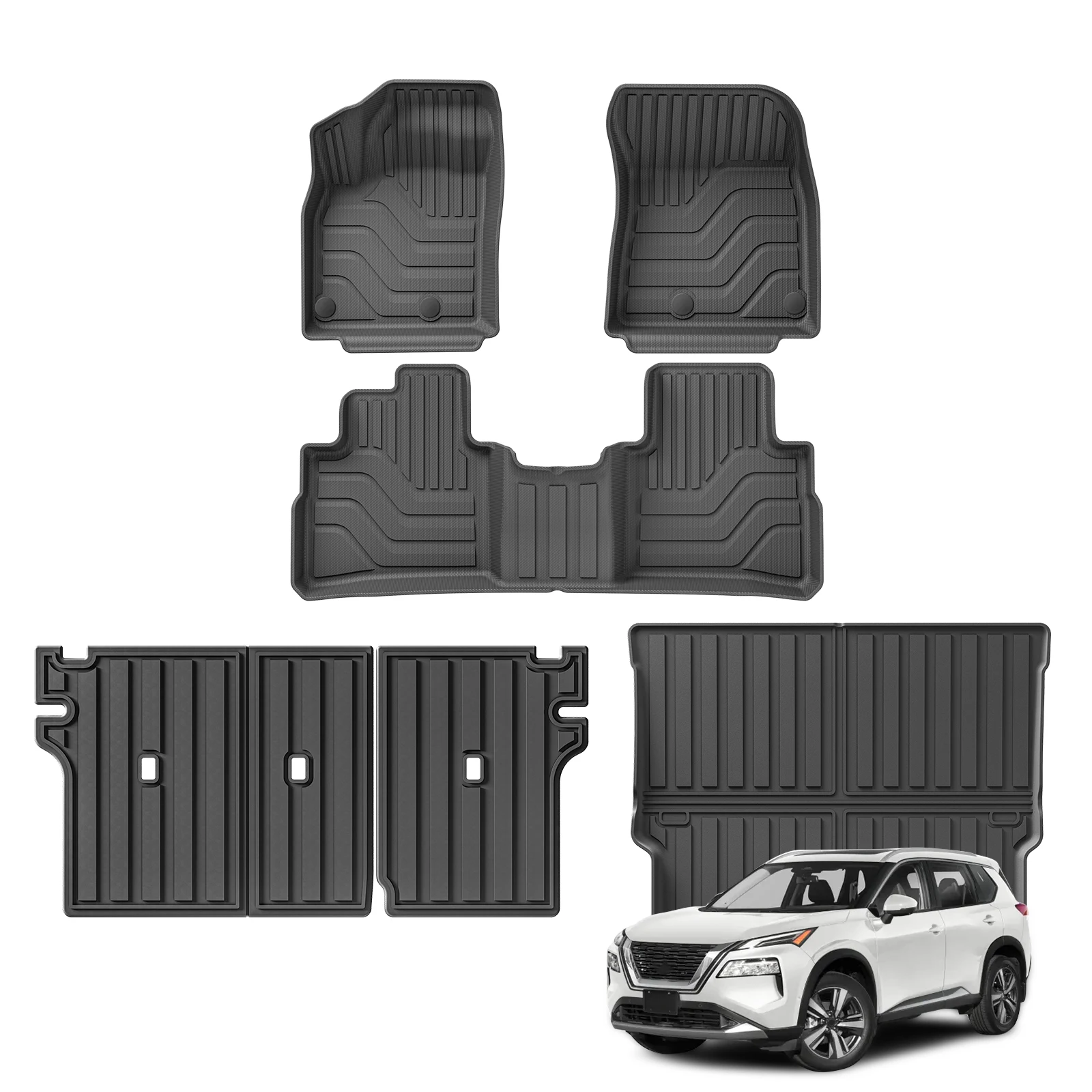 for Nissan Rogue 2021-2025 TPE 3D Car Floor Mats Trunk Pad Accessories Black (Not for Select&Sport Models)