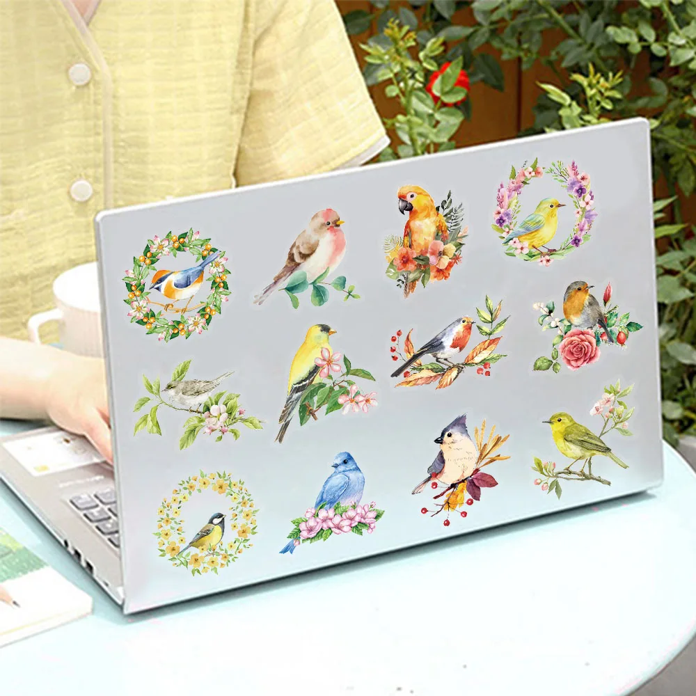 

50 шт., милые акварельные наклейки с птицами и граффити, чехол для телефона «сделай сам», чашка для воды для ноутбука, багажа, водонепроницаемые наклейки для домашних животных