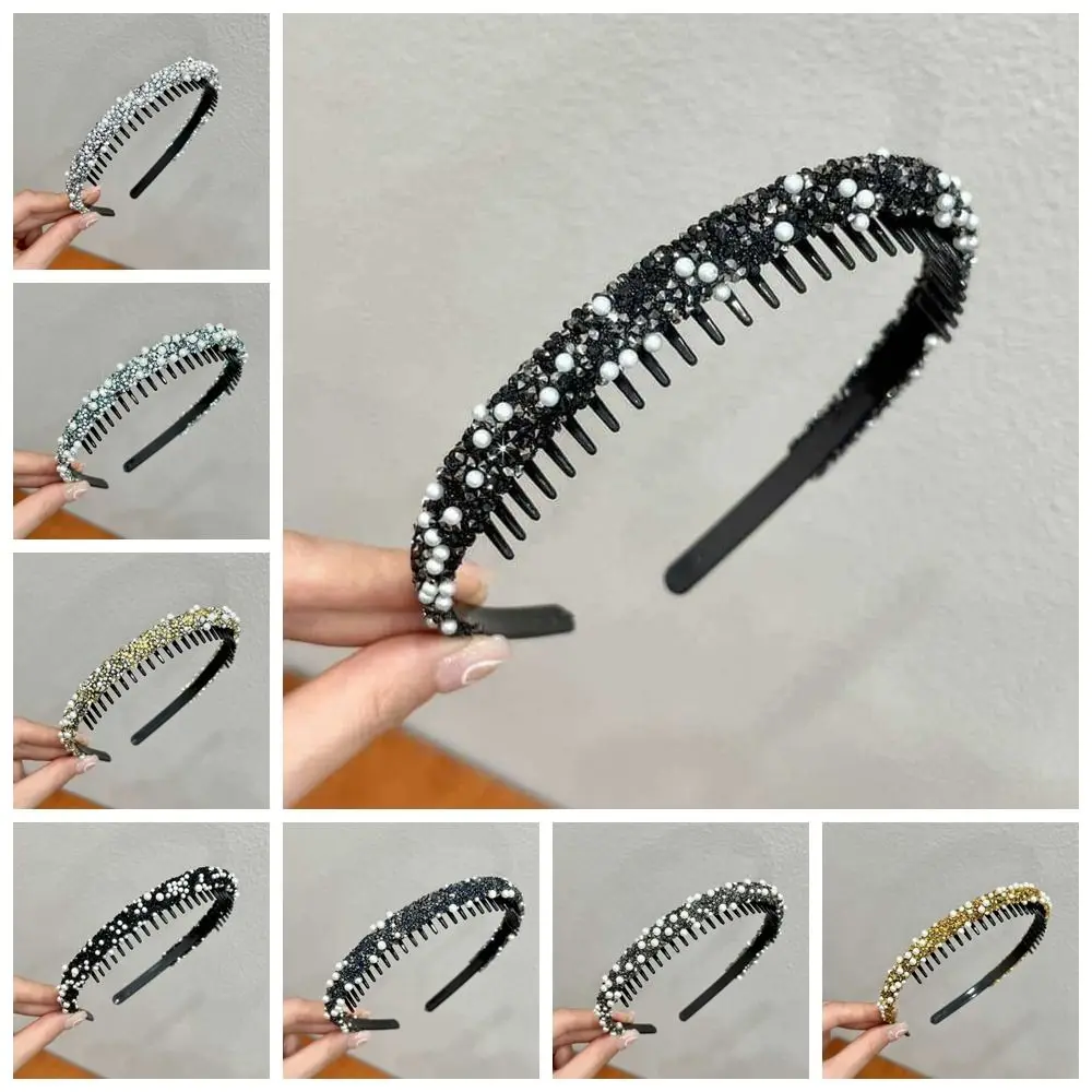 甘いラインストーン滑り止めヘアバンドパールプラスチッククリスタル歯ヘッドバンド韓国スタイルの帽子薄い洗顔ヘアフープレディ