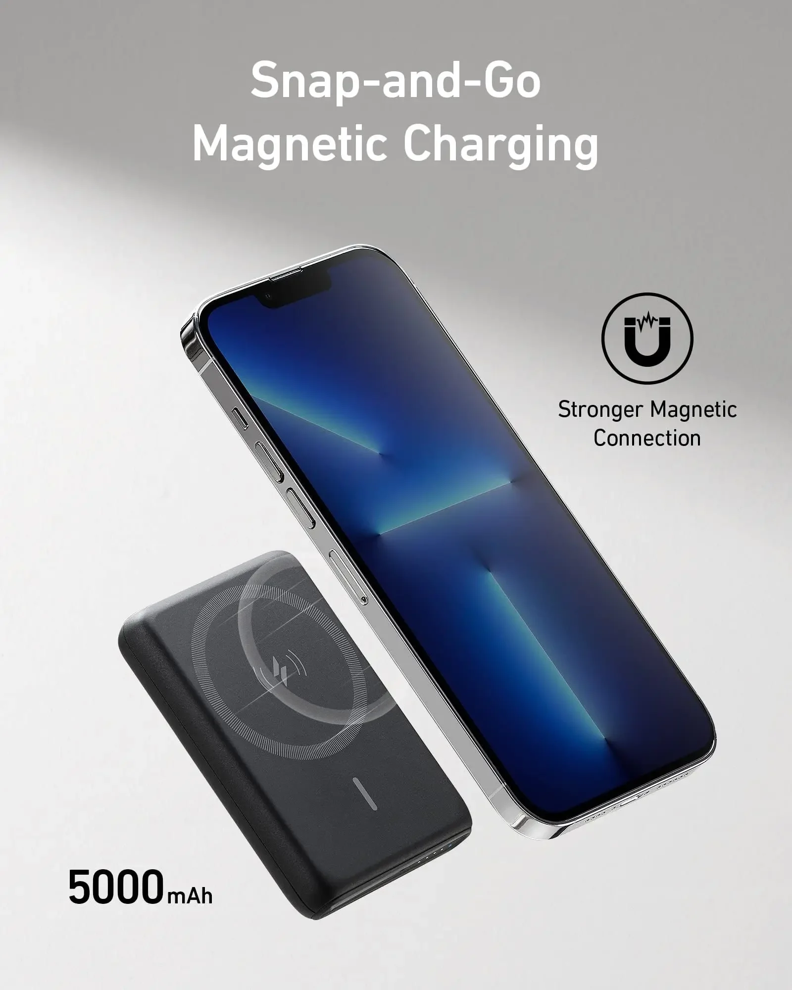 بطارية Anker-powerbank ممغنطة (powerbank 5k) ، شاحن لاسلكي محمول مع كابل usb ، لهاتف iphone