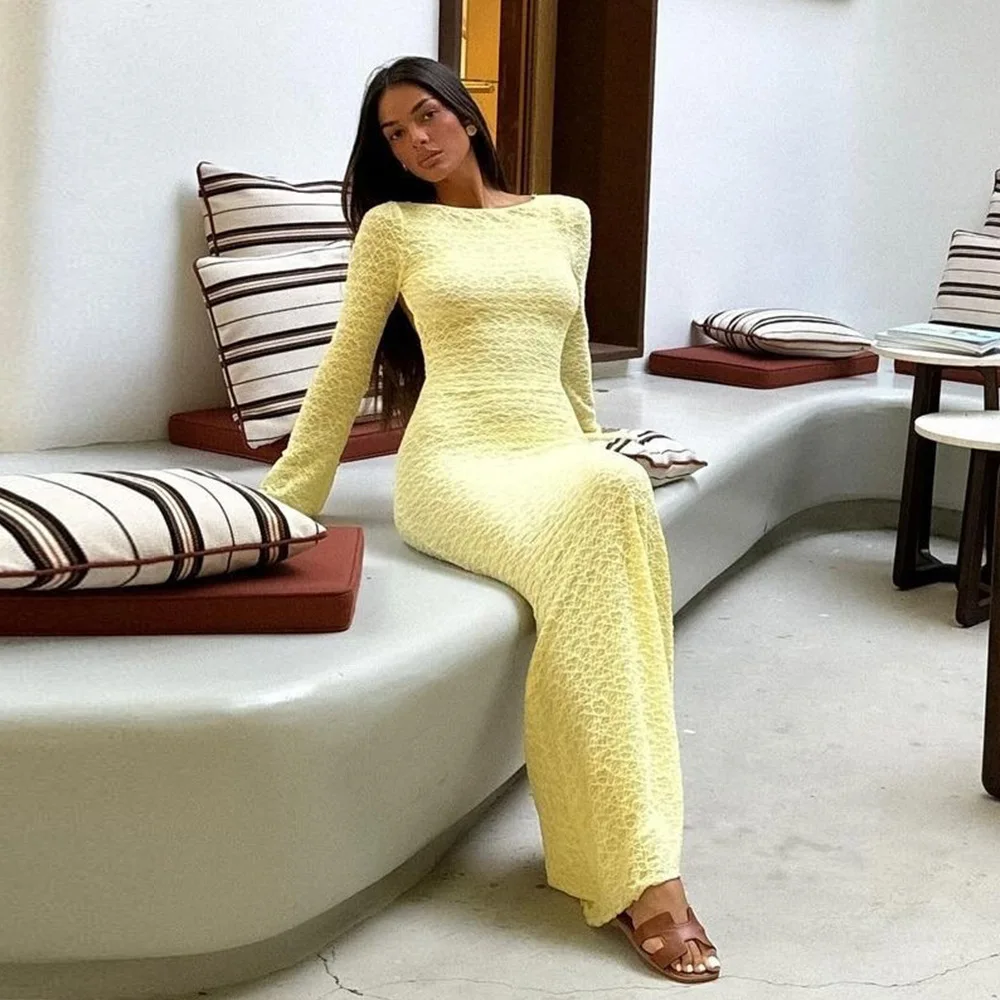 Robe de luxe à manches longues pour femmes, Chic, col rond, dos nu, à lacets, Maxi, soirée, invité de mariage, nouvelle collection automne hiver 2025