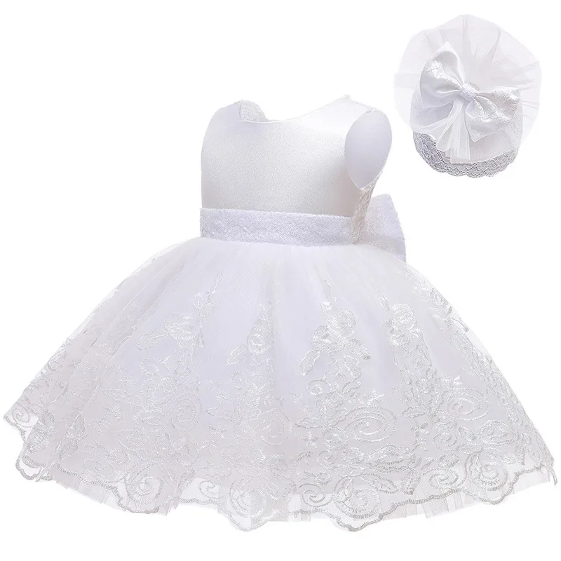 Baby Dress Summer New Children\'s Wear Mesh Lace Splice Bow Girl Princess Dress Birthday One Year Baby Party Girl Baby Dress