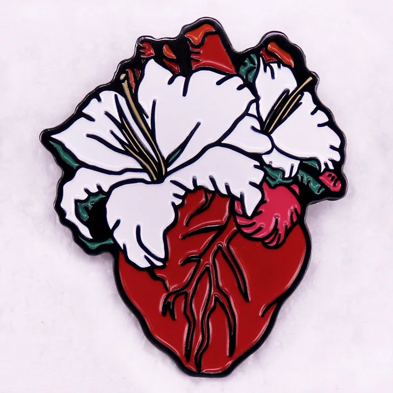 

White Lily Heart Hard Enamel Pin Badge Brooch for Jewelry Accessories Gifts for Friends