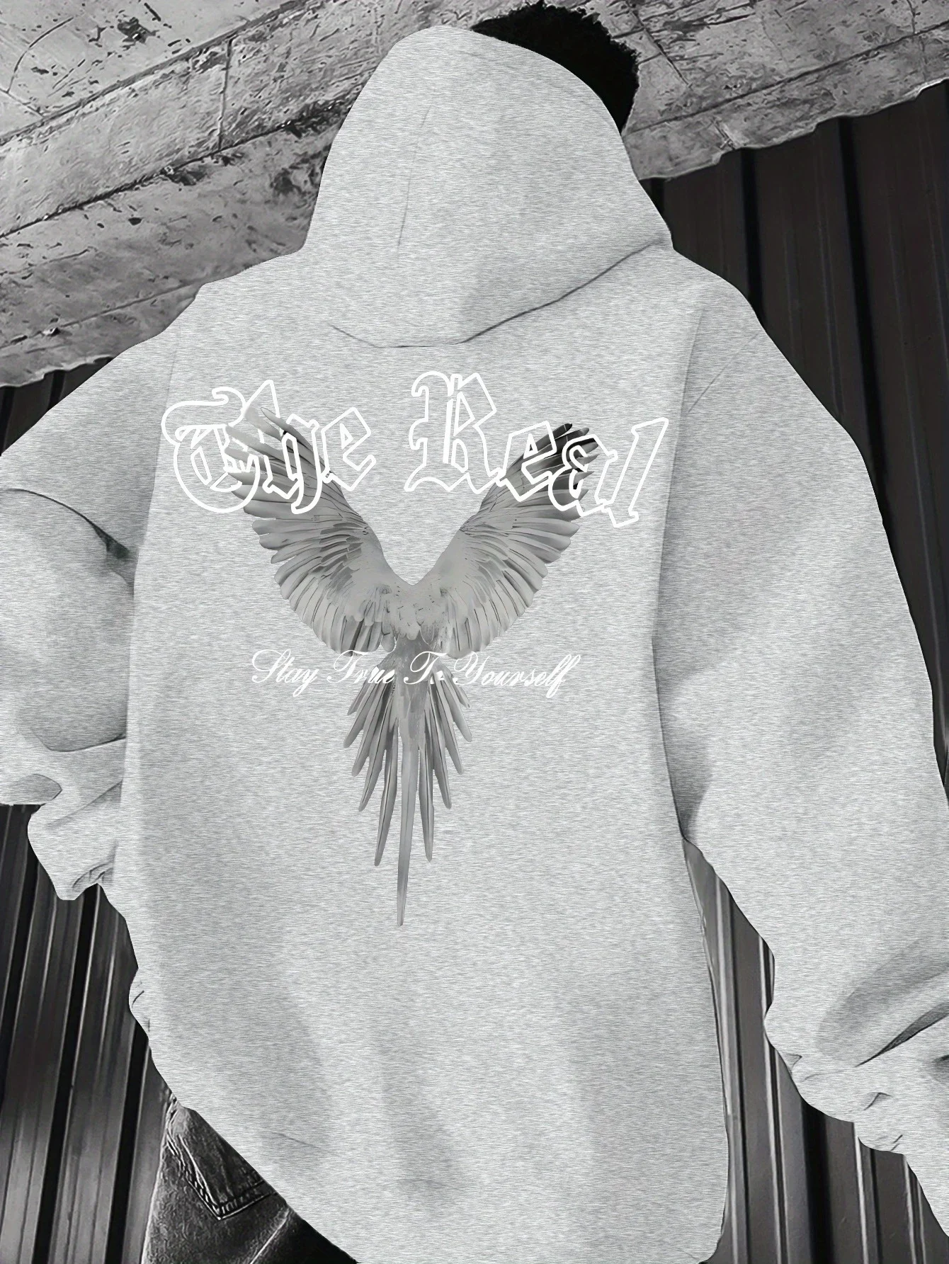 Trendy Aesthetics Men's Hoodie Y2K Retro Gothic Letter Eagle Wing Art Print Autumn/Winter Fleece Loose Casual Hoodie