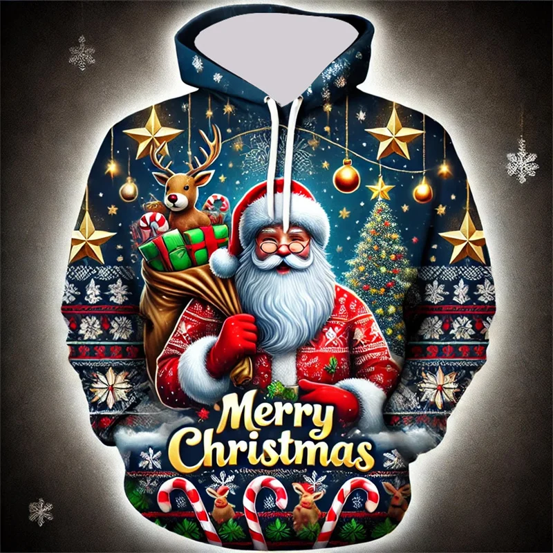 

Christmas Socks Tree Pattern Hoodie For Men Santa Claus 3D Printed Long Sleeves Casual Pullover Tops Hoodies Loose Sweatshirt