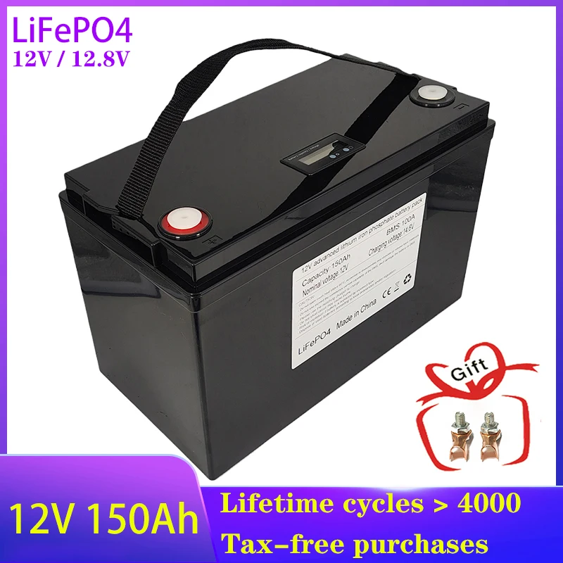 12V 150Ah 160Ah 180A LiFePO4 Battery 12.8V Lithium Power Battery LCD Display Voltage RV Campers Off-Road Off-grid Solar Wind