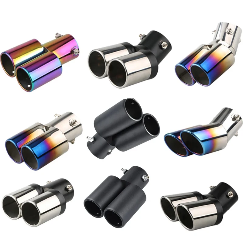 

Universal Car Exhaust Double Muffler Tip High Quality Dual Pipe Chrome Trim Modified Exhaust Tip Tail Pipe inlet 60mm