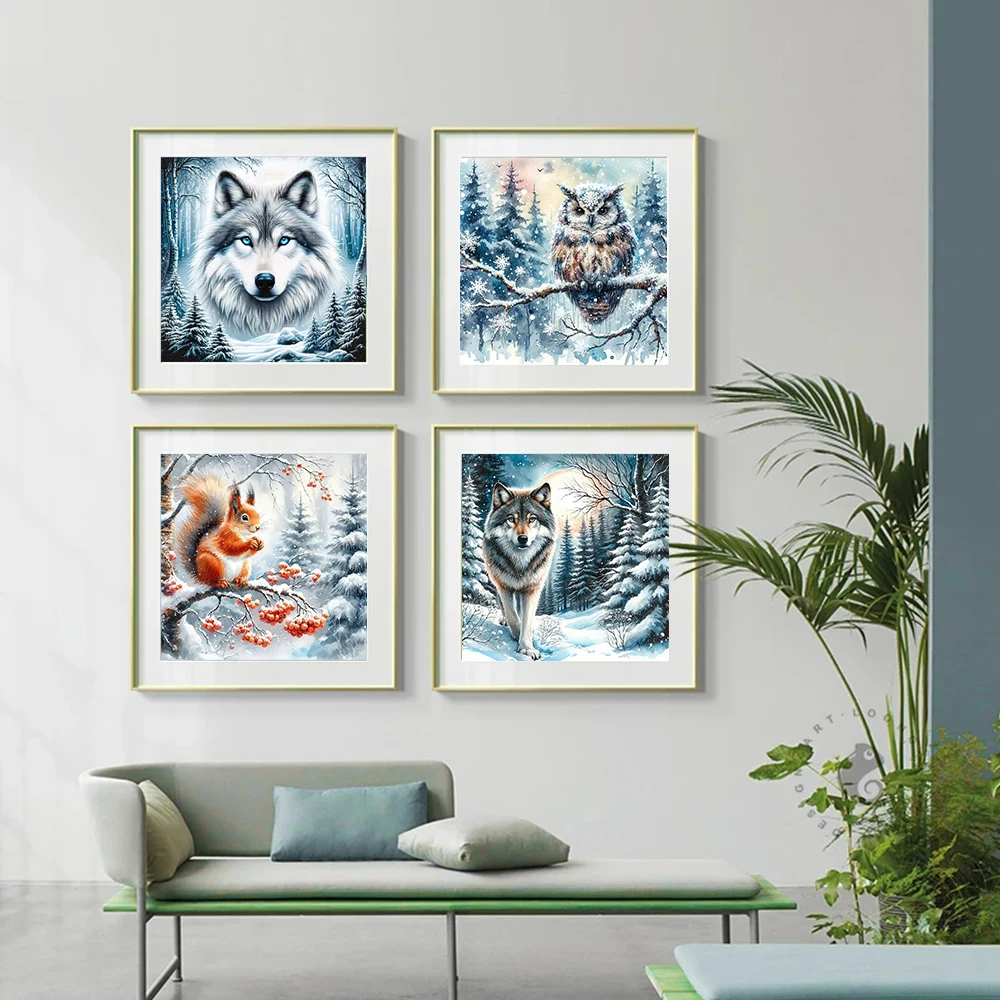 Huacan Full Diamond Painting Animal Wolf 5d Diy Diamond Mosaic Landscape Winter Home Decorative Rhinestone Pictures Craft Kit