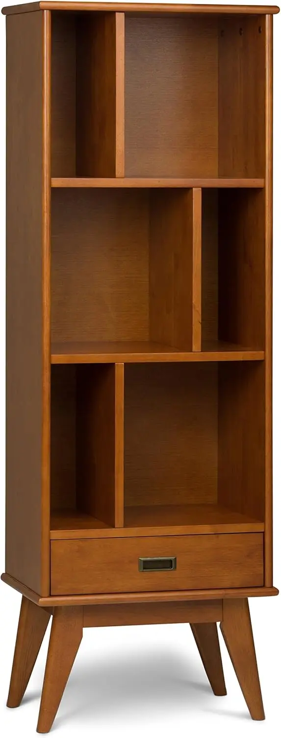 Draper Solid Hardwood 22 Inch Mid  Modern Bookcase And Storage Unit In Teak Brown, For The Living Room, Study Room And Office