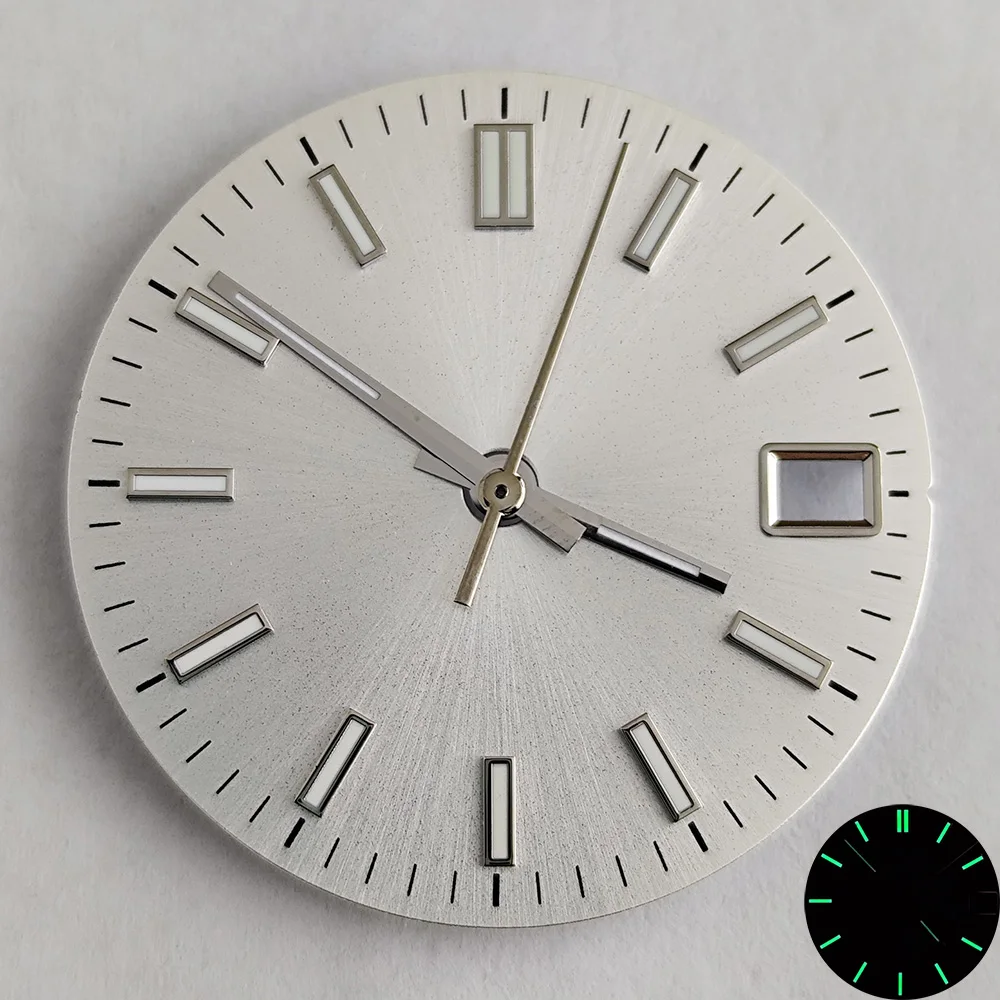 قرص ساعة NH35 28.5 ملم قرص معدل قرص أخضر مضيء ملحقات ساعة معدلة NH35 عقارب مناسبة لحركة NH35 NH36