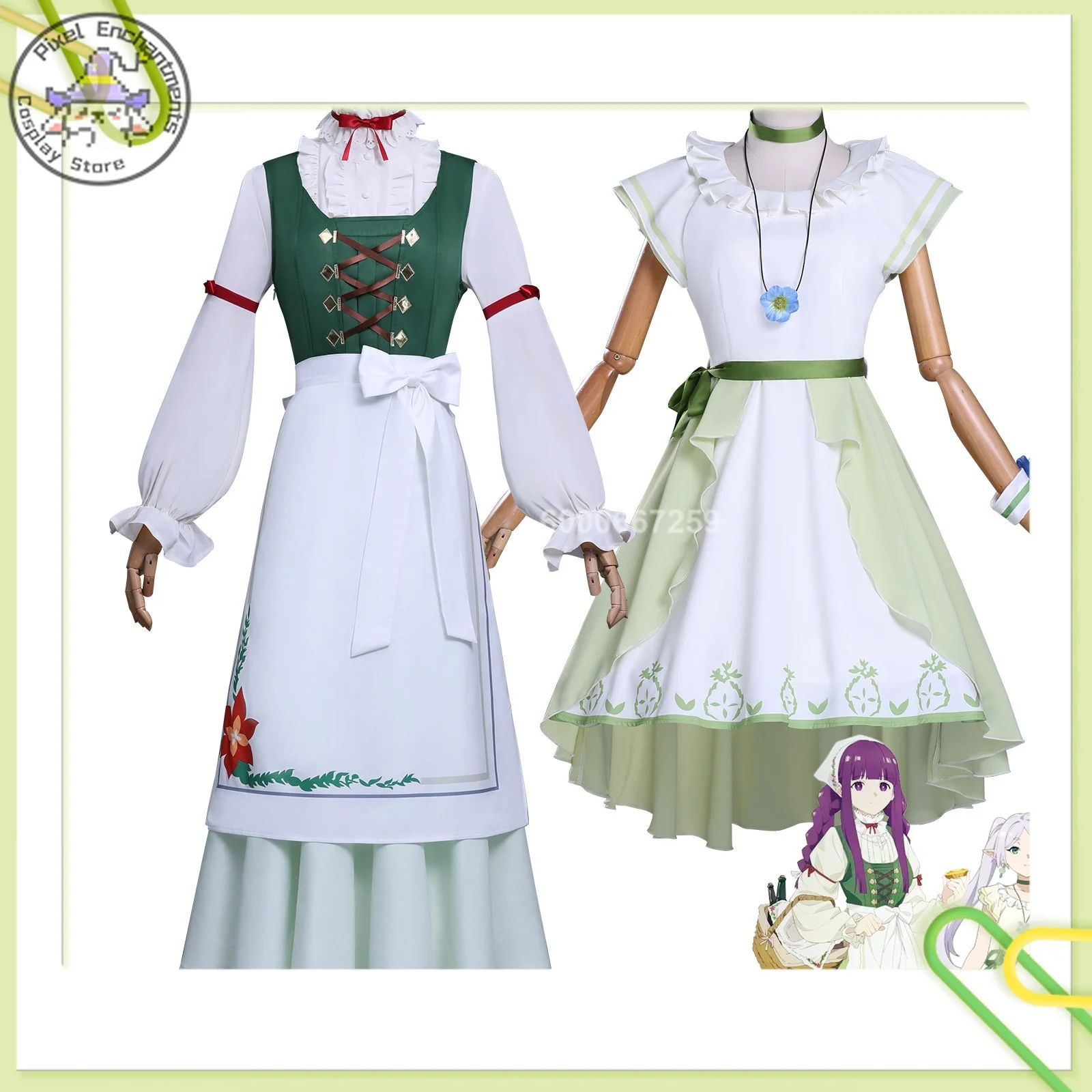 

Frieren: Beyond Journey's End Cosplay Costume Anime Feren/Frieren KFC Collaboration Outfits Green Dress Women Adult ComicCon Wig
