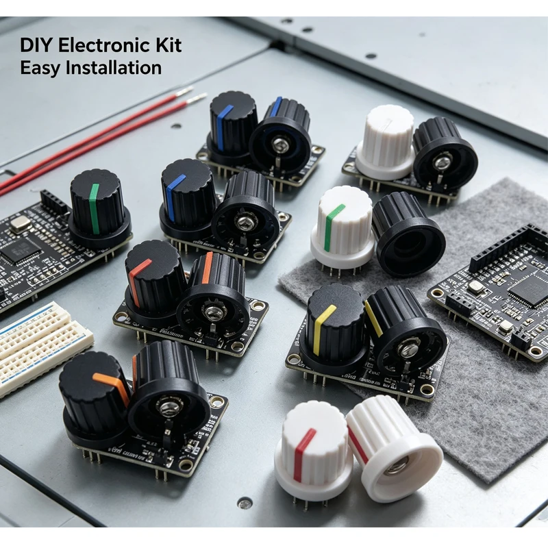 10 Stück WH148 Potentiometer-Knopfkappen, 6mm Schaftloch, Sortiment-Set, Weiß, Grün, Rot, Blau, Gelb, Orange, Lila, DIY-Schalterknopf 15x15mm – Detail 5