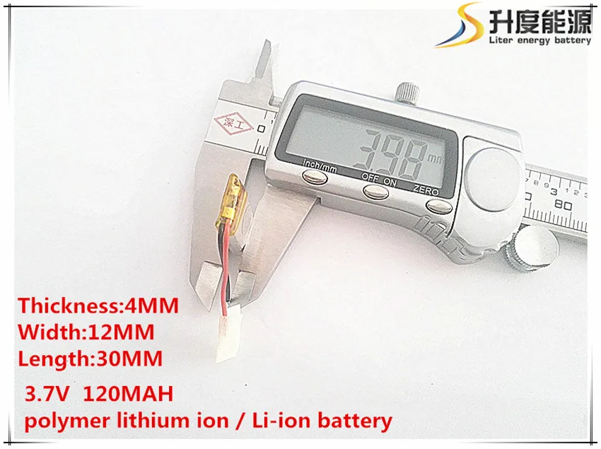 Polymer lithium battery 3.7 V, 401230 041230 120mah Thickness:4MM Width:12MM Length:30MM