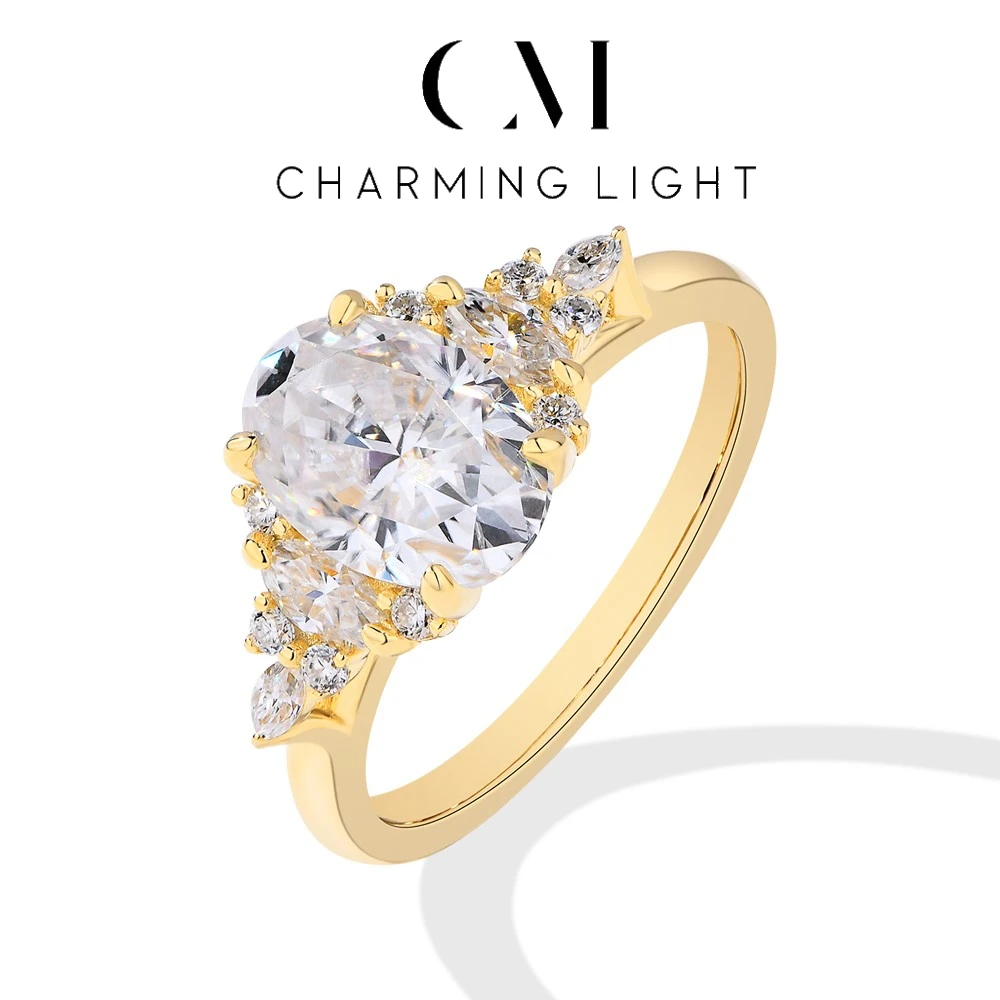 

CHARMING Luxury 2.5CT Moissanite Yellow Gold Plated Diamond Ring 925 Sterling Silver for Engagement Wedding Birthday Fine Gifts