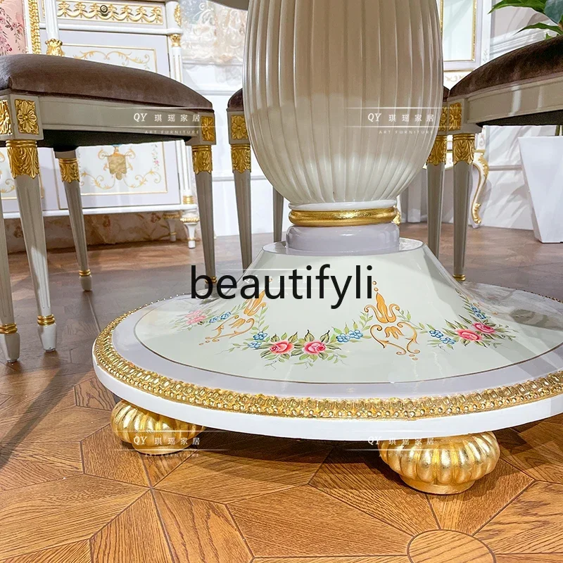 

ssK178 A55 French princess style hand-painted round dining table and chair combination French Monet purple round table 1.3 meter