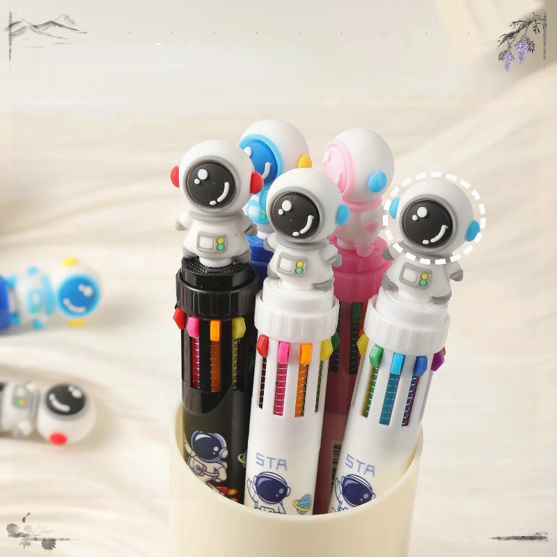 24 Pieces of Ten Color Astronaut Press Pen, High Appearance Cartoon Press Ball Pen  Office Supplies