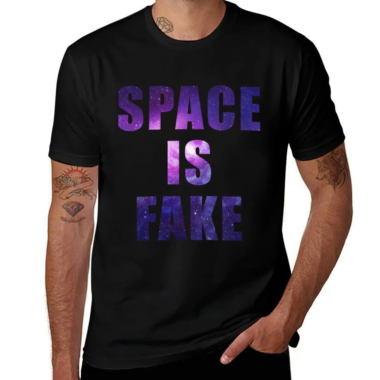 

SPACE IS FAKE T-Shirt man t shirts for men casual t shirts for man graphic funny T-Shirt